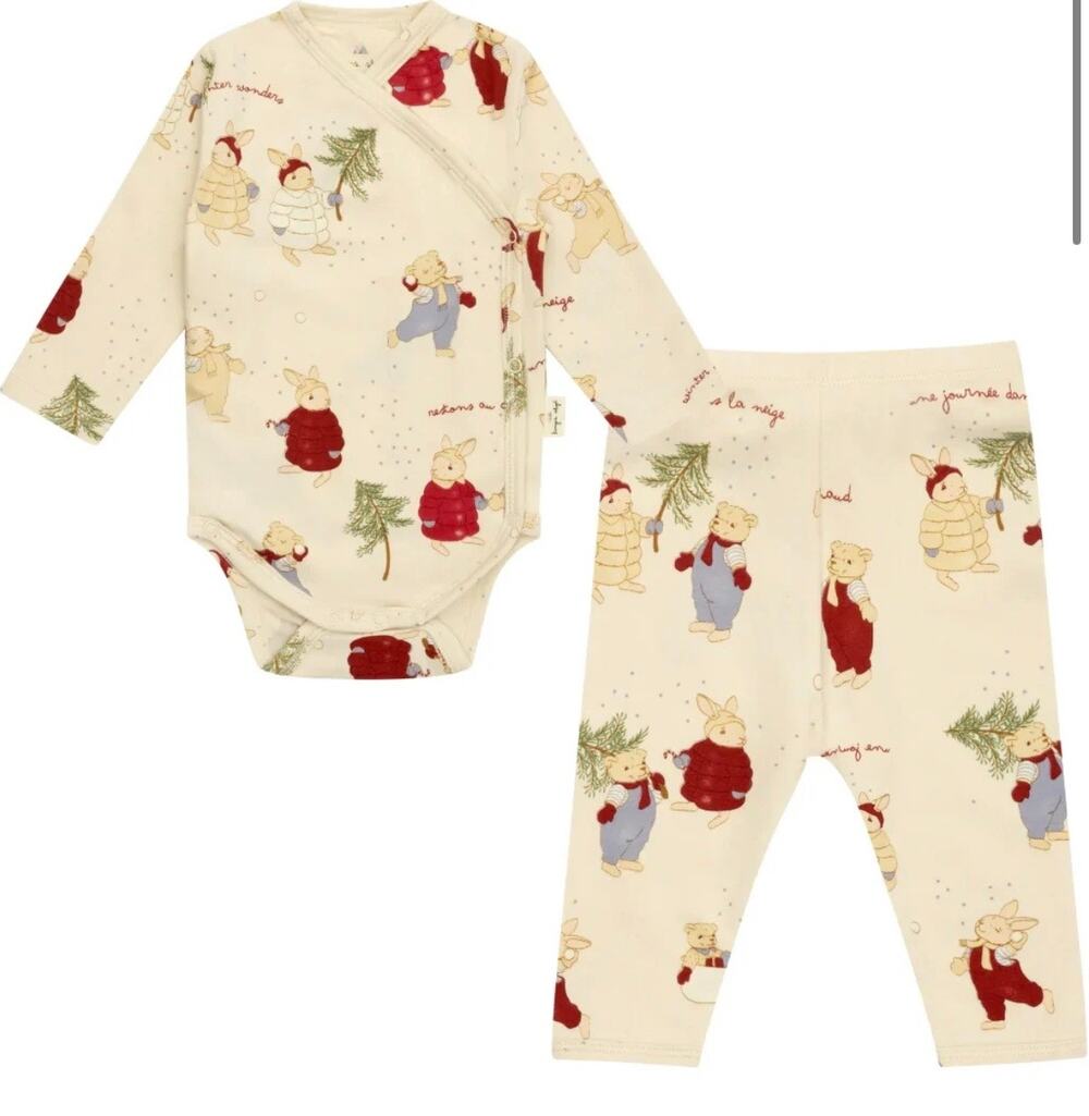 NEW Konges Slojd Basic Newborn Set in Holiday Jour d’hiver print, 0-1m, NWT